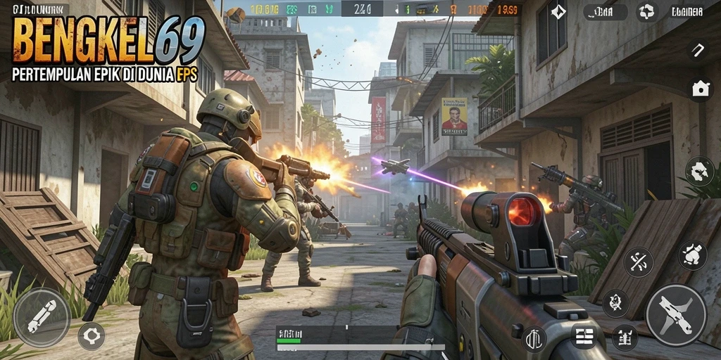 Tangkapan layar BENGKEL69 menunjukkan aksi pertempuran yang mendebarkan di lingkungan game.