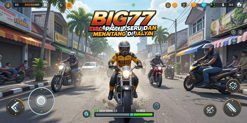 Tampilan menegangkan dari gameplay balapan di BIG77.