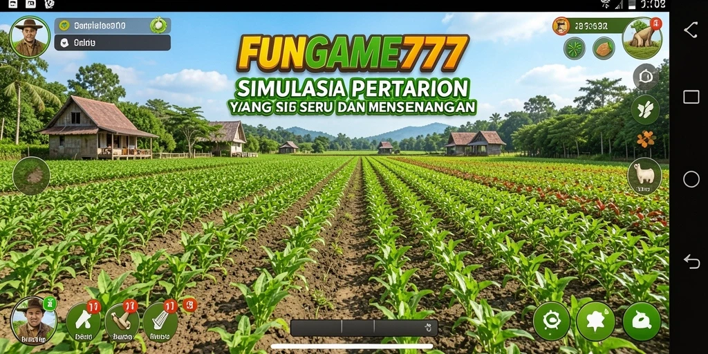 Screenshot utama FUNGAME777 menampilkan petani yang sedang merawat tanaman.