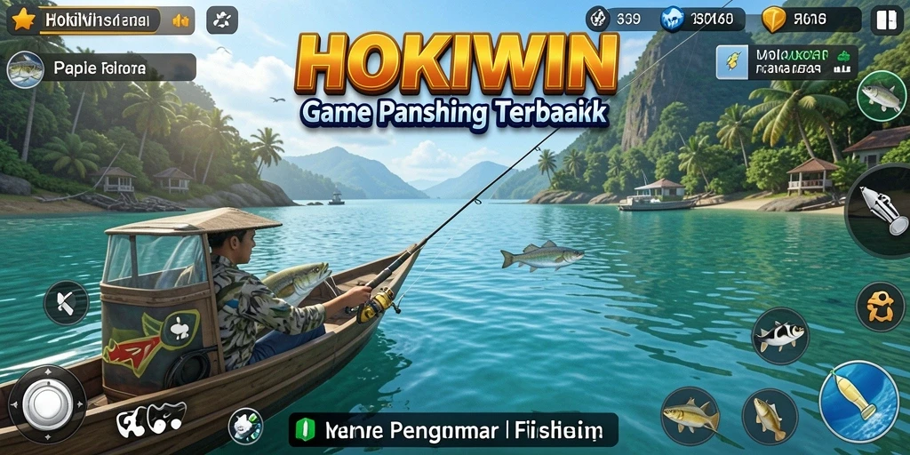 Tampilan gameplay HOKIWIN yang seru saat memancing ikan.