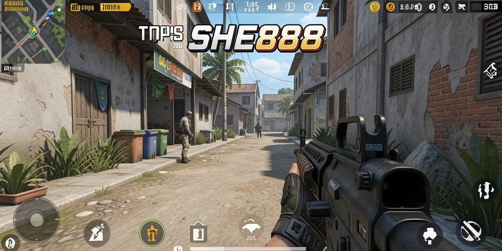 Screenshot utama SHE888 menampilkan aksi seru dalam gameplay TPS.