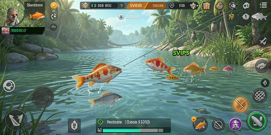 Tampilan gameplay seru dalam SVIP5 saat menangkap ikan.